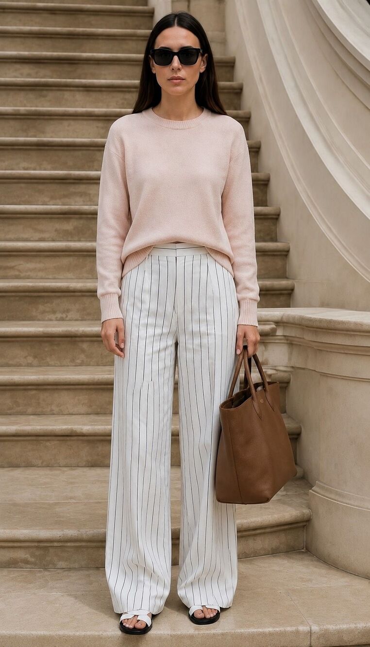 Quince 100% Mongolian Cashmere Crewneck Sweater in Pale Blush Pink Med D4